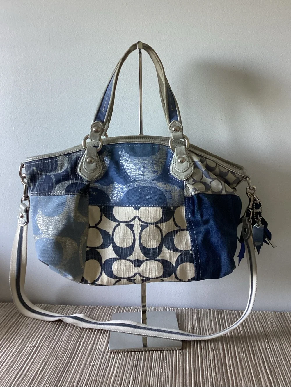 Y2K Coach Poppy Denim Patchwork Rocker Satchel Purse  16732